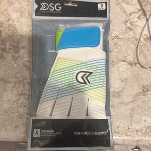 DSG Avon Goalkeeper Gloves - White with Blue and Green soccer goalie gloves